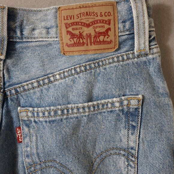 Levis 94 Baggy Wide-Leg Jeans Womens 25 27x29 Blue Denim Cotton Distressed - Picture 15 of 15